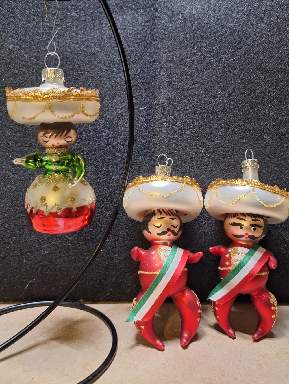 Mexican Men And Woman Traditional Dress Christmas Ornaments Set Of 3